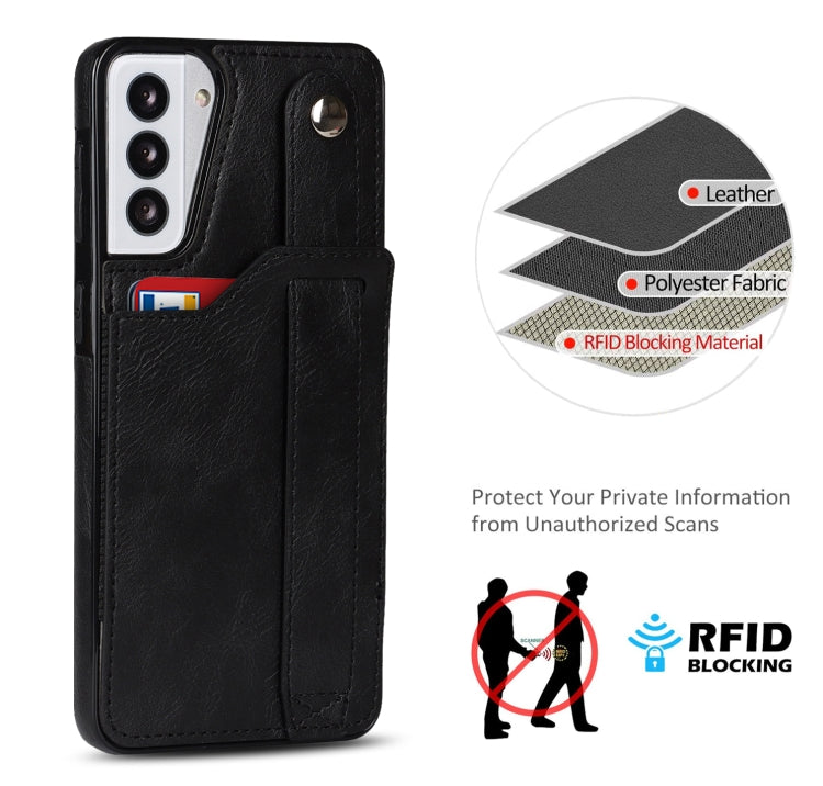 For Samsung Galaxy S21+ 5G Crazy Horse Texture Shockproof TPU + PU Leather Case with Card Slot & Wrist Strap Holder(Black) - Galaxy S21+ 5G Cases by buy2fix | Online Shopping UK | buy2fix