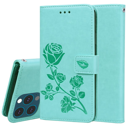 For iPhone 13 Pro Max Rose Embossed Horizontal Flip PU Leather Case with Holder & Card Slots & Wallet (Green) - iPhone 13 Pro Max Cases by buy2fix | Online Shopping UK | buy2fix