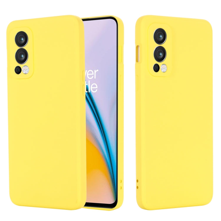 For OnePlus Nord 2 5G Solid Color Liquid Silicone Shockproof Full Coverage Protective Case(Yellow) - OnePlus Cases by buy2fix | Online Shopping UK | buy2fix