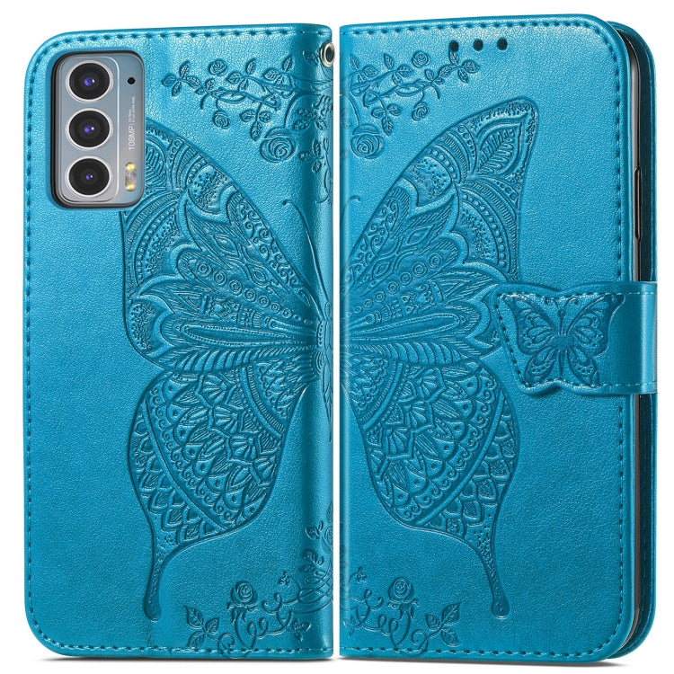 For Motorola Moto Edge 20 Butterfly Love Flower Embossed Horizontal Flip Leather Case with Holder & Card Slots & Wallet & Lanyard(Blue) - Motorola Cases by buy2fix | Online Shopping UK | buy2fix