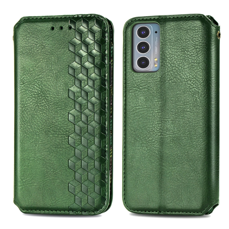 For Motorola Edge 20 Cubic Grid Pressed Horizontal Flip Magnetic PU Leather Case with Holder & Card Slots & Wallet(Green) - Motorola Cases by buy2fix | Online Shopping UK | buy2fix