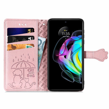 For Motorola Moto Edge 20 Lovely Cat and Dog Embossing Pattern Horizontal Flip Leather Case , with Holder & Card Slots & Wallet & Cartoon Clasp & Lanyard(Rose Gold) - Motorola Cases by buy2fix | Online Shopping UK | buy2fix