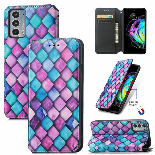 For Motorola Edge 20 Colorful Magnetic Horizontal Flip PU Leather Case with Holder & Card Slot & Wallet(Purple Scales) - Motorola Cases by buy2fix | Online Shopping UK | buy2fix