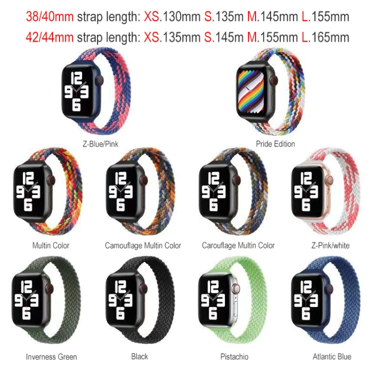 Small Waist Single Loop Nylon Braid Watch Band For Apple Watch Ultra 49mm&Watch Ultra 2 49mm / Series 9&8&7 45mm / SE 3&SE 2&6&SE&5&4 44mm / 3&2&1 42mm, Szie: XS 135mm(Official Rainbow) - Watch Bands by buy2fix | Online Shopping UK | buy2fix