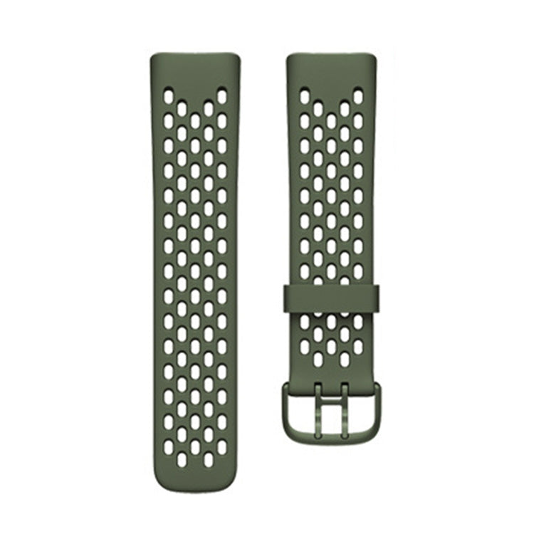For Fitbit Charge 5 Silicone Hole Watch Band(Pine Needle Green) - Watch Bands by buy2fix | Online Shopping UK | buy2fix