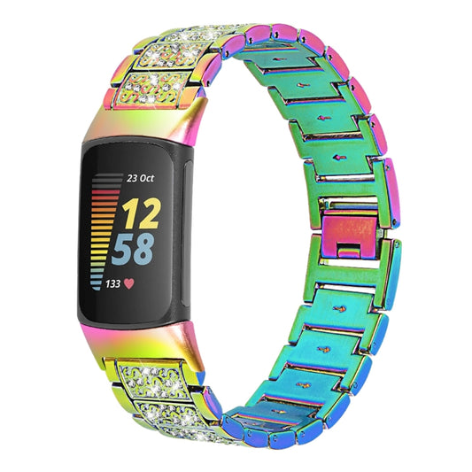 For Fitbit Charge 5 Diamond Stainless Steel Watch Band(Colorful) - Watch Bands by buy2fix | Online Shopping UK | buy2fix