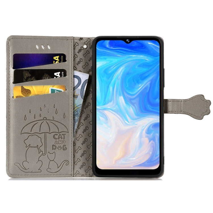 For Doogee N40 Pro Cat and Dog Embossed Horizontal Flip Phone Leather Case with Holder & Card Slot & Wallet & Lanyard(Grey) - More Brand by buy2fix | Online Shopping UK | buy2fix