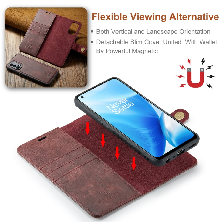 For OnePlus Nord 2 5G DG.MING Crazy Horse Texture Flip Detachable Magnetic Leather Case with Holder & Card Slots & Wallet(Red) - OnePlus Cases by DG.MING | Online Shopping UK | buy2fix