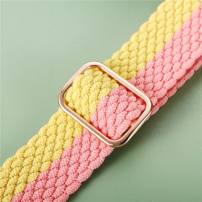 Adjustable Striped Woven Nylon Strap Watch Band For Apple Watch Ultra 49mm&Watch Ultra 2 49mm / Series 9&8&7 45mm / SE 3&SE 2&6&SE&5&4 44mm / 3&2&1 42mm(Pink Yellow) - Watch Bands by buy2fix | Online Shopping UK | buy2fix