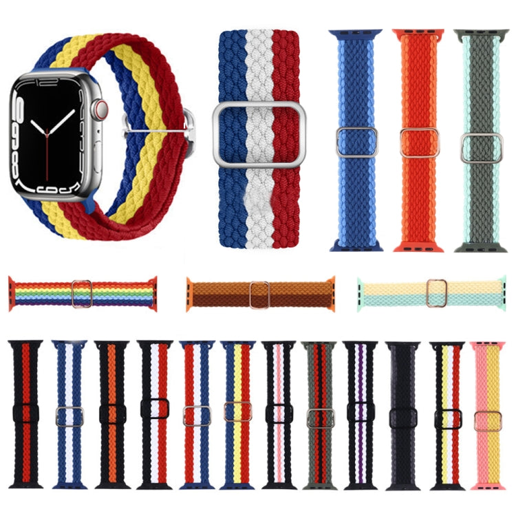 Adjustable Striped Woven Nylon Strap Watch Band For Apple Watch Ultra 49mm&Watch Ultra 2 49mm / Series 9&8&7 45mm / SE 3&SE 2&6&SE&5&4 44mm / 3&2&1 42mm(Blue) - Watch Bands by buy2fix | Online Shopping UK | buy2fix