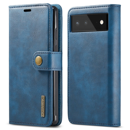 For Google Pixel 6 DG.MING Crazy Horse Texture Detachable Magnetic Leather Phone Case(Blue) - Google Cases by DG.MING | Online Shopping UK | buy2fix