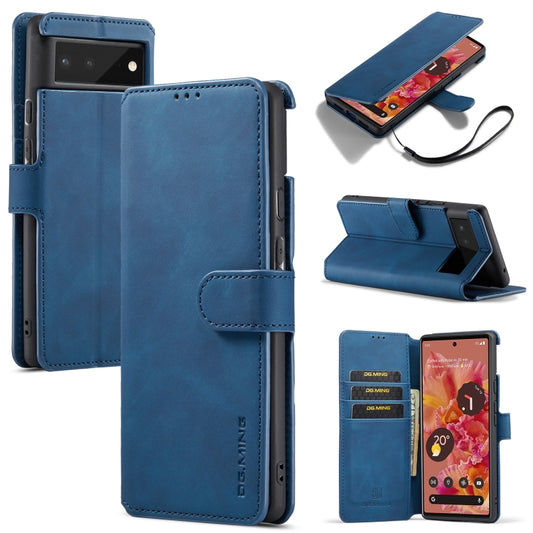 For Google Pixel 6 DG.MING Retro Oil Side Horizontal Flip Leather Case with Holder & Card Slots & Wallet(Blue) - Google Cases by DG.MING | Online Shopping UK | buy2fix