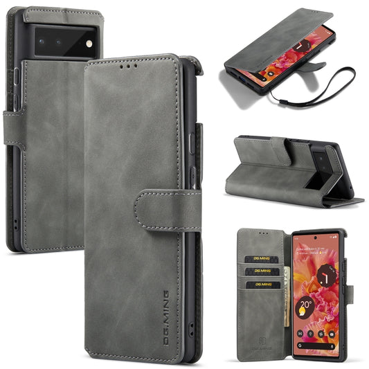 For Google Pixel 6 DG.MING Retro Oil Side Horizontal Flip Leather Case with Holder & Card Slots & Wallet(Grey) - Google Cases by DG.MING | Online Shopping UK | buy2fix