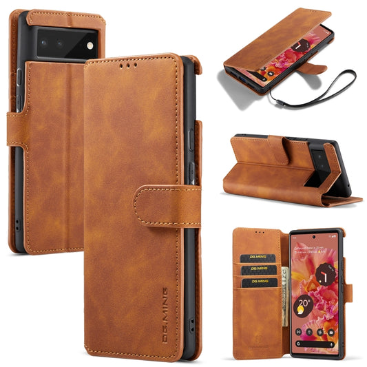 For Google Pixel 6 DG.MING Retro Oil Side Horizontal Flip Leather Case with Holder & Card Slots & Wallet(Brown) - Google Cases by DG.MING | Online Shopping UK | buy2fix