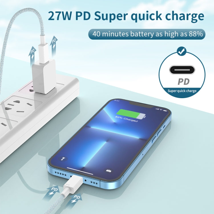 27W PD USB-C / Type-C to 8 Pin Fast Charging Braided Data Cable, Cable Length: 1m(Green) - 2 in 1 Cable by buy2fix | Online Shopping UK | buy2fix