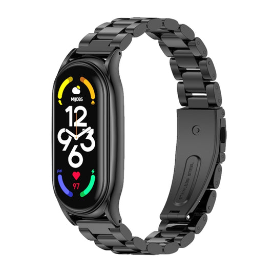 For Xiaomi Mi Band 7 / 7 NFC MIJOBS Three-Bead Metal Plus Stainless Steel Watch Band(Black) - Watch Bands by MIJOBS | Online Shopping UK | buy2fix