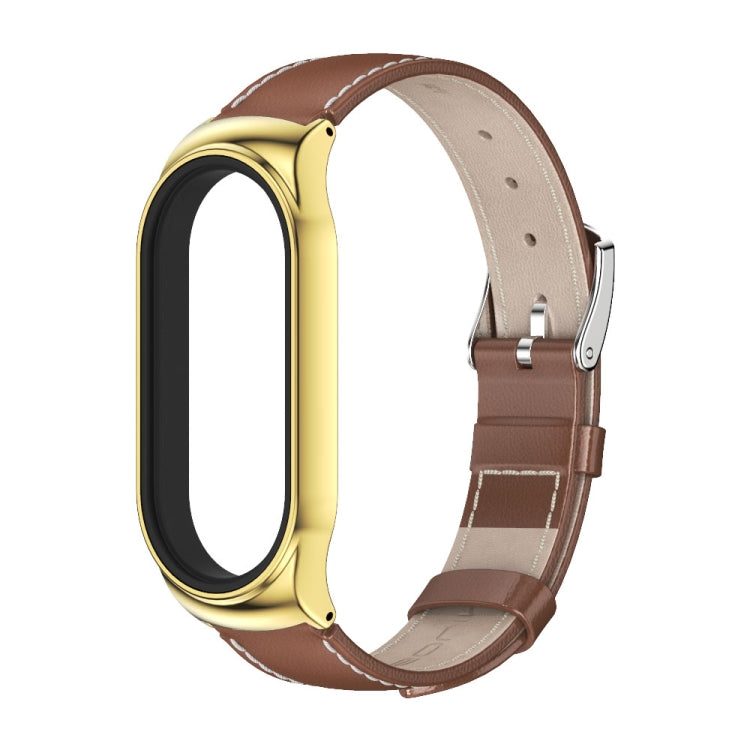 For Xiaomi Mi Band 7 / 7 NFC MIJOBS CS Metal Case Genuine Leather Top Layer Cowhide Watch Band(Brown Gold) - Watch Bands by MIJOBS | Online Shopping UK | buy2fix