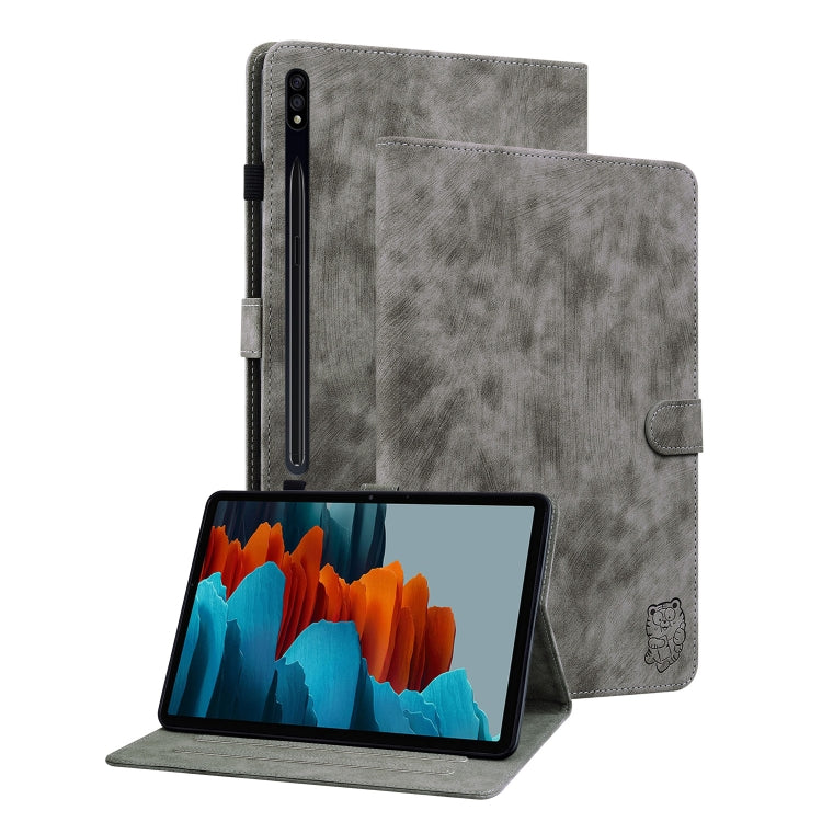 For Samsung Galaxy Tab S9 Tiger Pattern Flip Leather Tablet Case(Grey) - Galaxy Tab S9 Cases by buy2fix | Online Shopping UK | buy2fix