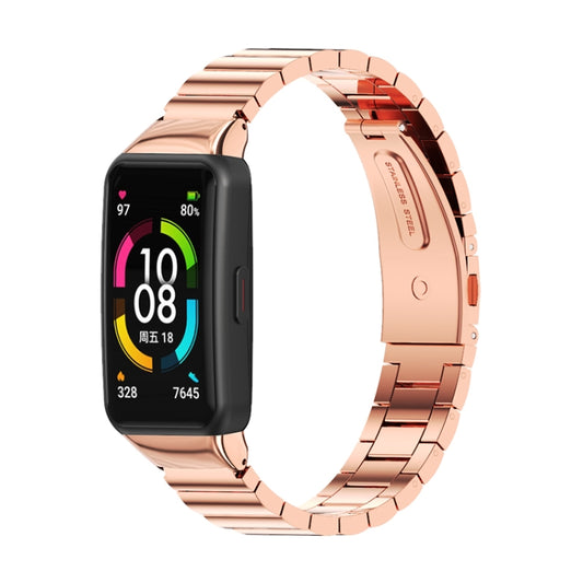 For Huawei Band 6 / Honor Band 6 / 7 Mijobs Bamboo Stainless Steel Metal Watch Band(Rose Gold) - Watch Bands by MIJOBS | Online Shopping UK | buy2fix