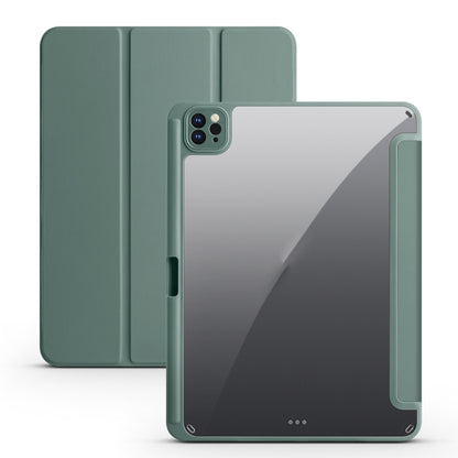 For iPad Air 13 2024 / Pro 12.9 2022 / 2021 / 2020 / 2018 Acrylic 3-folding Smart Leather Tablet Case(Dark Green) - iPad Pro 12.9 (2022/2021) Cases by buy2fix | Online Shopping UK | buy2fix