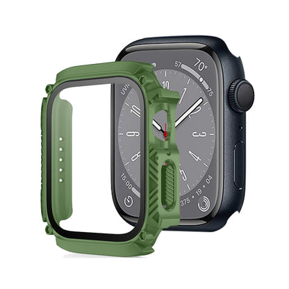 Screen Tempered Glass Film Armor Waterproof Watch Case For Apple Watch Series 8&7 45mm(Army Green) - Watch Cases by buy2fix | Online Shopping UK | buy2fix