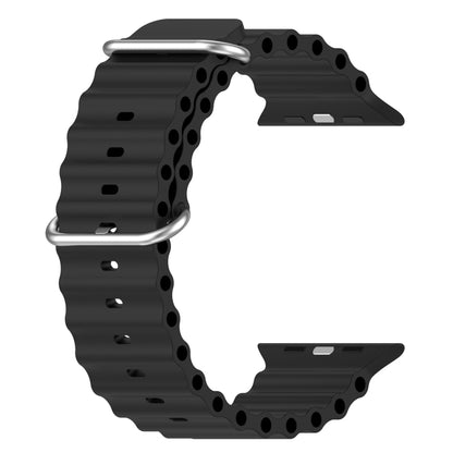 Ocean Silicone Watch Band for Apple Watch Series 9&8&7 41mm / SE 3&SE 2&6&SE&5&4 40mm / 3&2&1 38mm(Black) - Watch Bands by buy2fix | Online Shopping UK | buy2fix