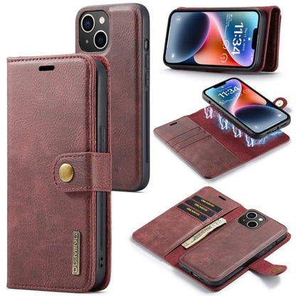 For iPhone 14 Plus DG.MING Crazy Horse Texture Detachable Magnetic Leather Case(Red) - iPhone 14 Plus Cases by DG.MING | Online Shopping UK | buy2fix