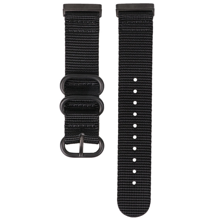For Fitbit Versa 4 / Sense 2 Universal Three-ring Steel Buckle Nylon Watch Band(Black) - Watch Bands by buy2fix | Online Shopping UK | buy2fix