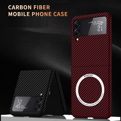 For Samsung Galaxy Z Flip3 5G Carbon Fiber Texture MagSafe Magnetic Phone Case(Black Red) - Galaxy Phone Cases by buy2fix | Online Shopping UK | buy2fix