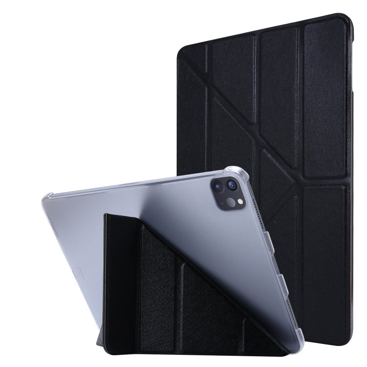 For iPad Air 13 2024 / Pro 12.9 2020 Silk Texture Horizontal Deformation Flip Leather Tablet Case with Three-folding Holder(Black) - iPad Pro 12.9 (2020) Cases by buy2fix | Online Shopping UK | buy2fix