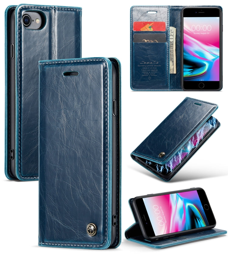 For iPhone SE 2022 / SE 2020 / 7 / 8 CaseMe 003 Crazy Horse Texture Leather Phone Case(Blue) - iPhone SE 2022 / 2020 / 8 / 7 Cases by CaseMe | Online Shopping UK | buy2fix