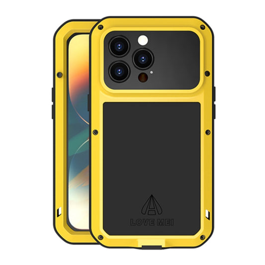 For iPhone 14 Pro Max LOVE MEI Metal Shockproof Life Waterproof Dustproof Phone Case(Yellow) - iPhone 14 Pro Max Cases by LOVE MEI | Online Shopping UK | buy2fix