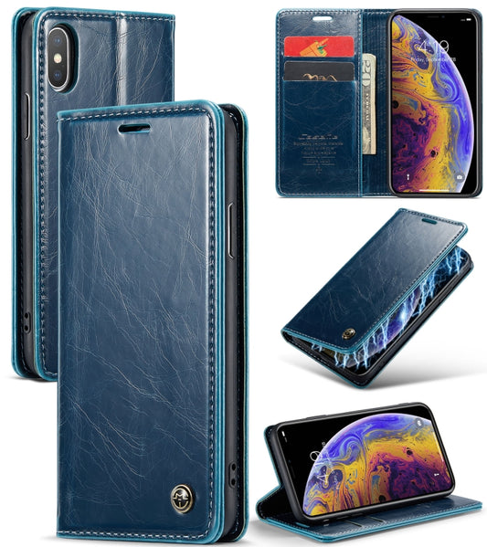 For iPhone XS Max CaseMe 003 Crazy Horse Texture Leather Phone Case(Blue) - More iPhone Cases by CaseMe | Online Shopping UK | buy2fix