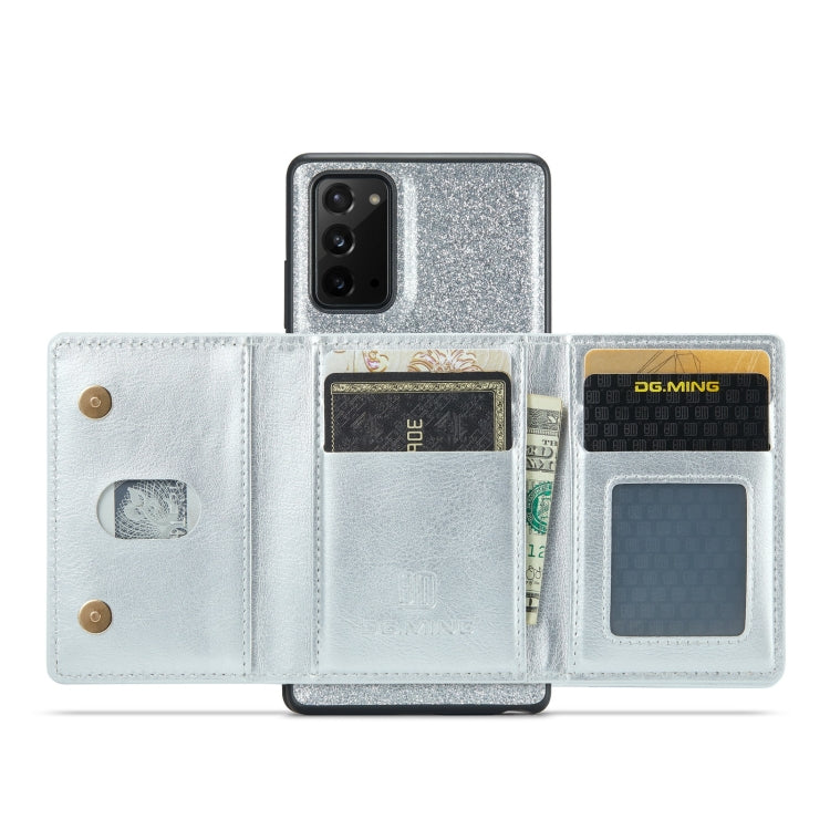 For Samsung Galaxy Note20 DG.MING M3 Series Glitter Powder Card Bag Leather Case(Silver) - Galaxy Note20 Cases by DG.MING | Online Shopping UK | buy2fix