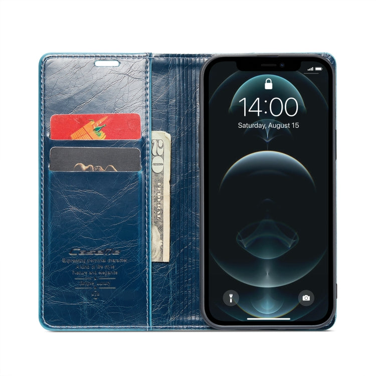 For iPhone 12 CaseMe 003 Crazy Horse Texture Leather Phone Case(Blue) - iPhone 12 / 12 Pro Cases by CaseMe | Online Shopping UK | buy2fix