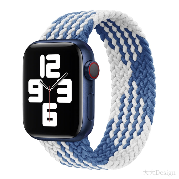 Nylon Single-turn Braided Watch Band For Apple Watch Ultra 49mm / Series 8&7 45mm / SE 2&6&SE&5&4 44mm / 3&2&1 42mm, Length:155mm(Z Blue White) - Watch Bands by buy2fix | Online Shopping UK | buy2fix