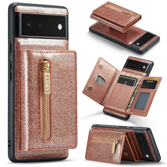 For Google Pixel 6 DG.MING M3 Series Glitter Powder Card Bag Leather Case(Rose Gold) - Google Cases by DG.MING | Online Shopping UK | buy2fix