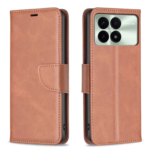 For Xiaomi Redmi K70 / K70 Pro Lambskin Texture Pure Color Flip Leather Phone Case(Brown) - K70 Pro Cases by buy2fix | Online Shopping UK | buy2fix