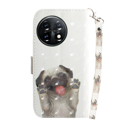 For OnePlus 11 3D Colored Horizontal Flip Leather Phone Case(Pug) - OnePlus Cases by buy2fix | Online Shopping UK | buy2fix