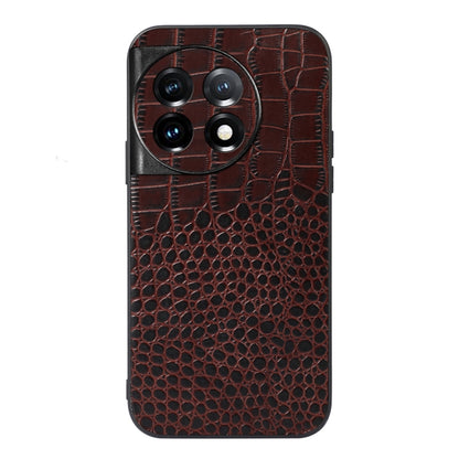 For OnePlus 11 Crocodile Texture Genuine Leather Phone Case(Coffee) - OnePlus Cases by buy2fix | Online Shopping UK | buy2fix