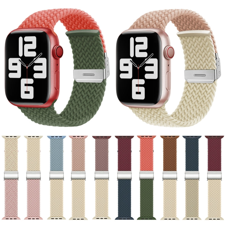 Nylon Braided Stitching Buckle Watch Band For Apple Watch Ultra 49mm&Watch Ultra 2 49mm / Series 9&8&7 45mm / SE 3&SE 2&6&SE&5&4 44mm / 3&2&1 42mm(Orange Olive Green) - Watch Bands by buy2fix | Online Shopping UK | buy2fix