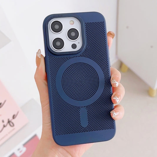 For iPhone 12 Pro Max Grid Cooling MagSafe Magnetic Phone Case(Navy Blue) - iPhone 12 Pro Max Cases by buy2fix | Online Shopping UK | buy2fix