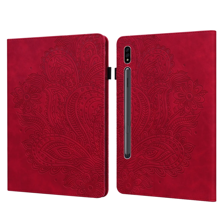 For Samsung Galaxy Tab S9 / S9 FE Peacock Embossed Pattern Leather Tablet Case(Red) - Galaxy Tab S9 Cases by buy2fix | Online Shopping UK | buy2fix