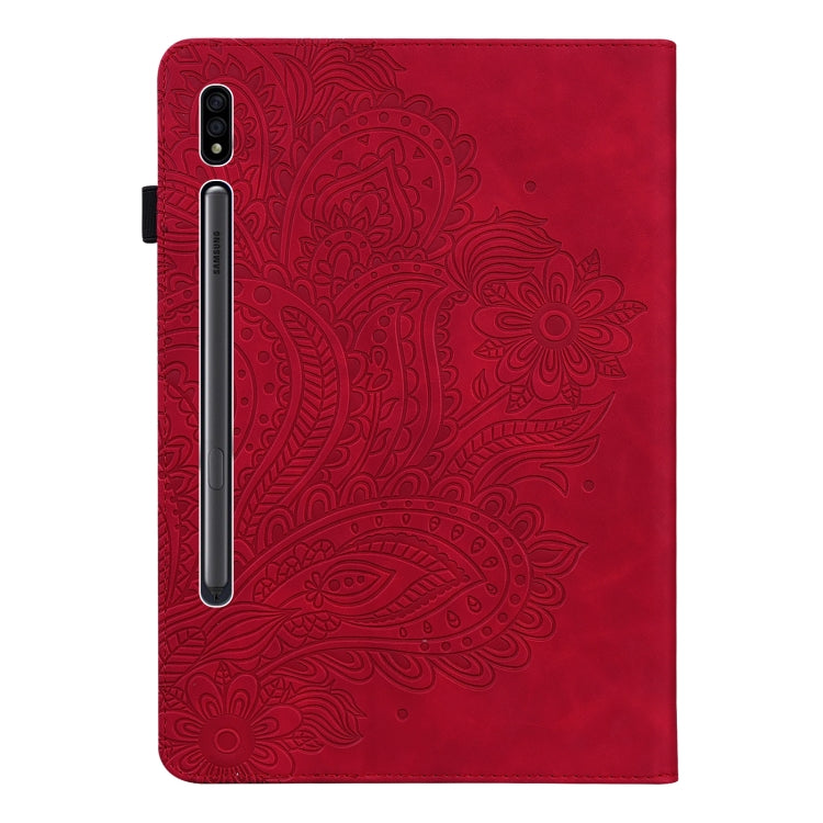 For Samsung Galaxy Tab S9 / S9 FE Peacock Embossed Pattern Leather Tablet Case(Red) - Galaxy Tab S9 Cases by buy2fix | Online Shopping UK | buy2fix