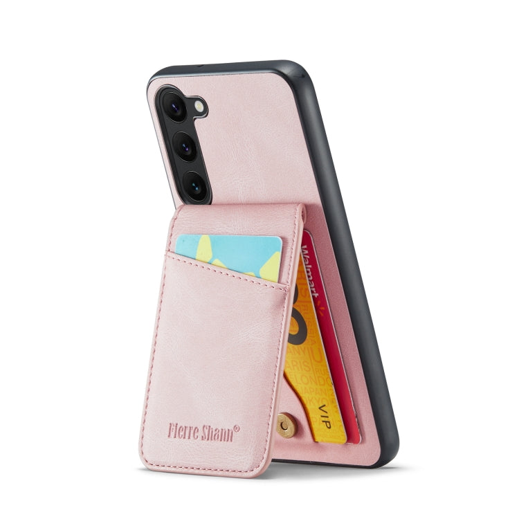 For Samsung Galaxy S23+ 5G Fierre Shann Crazy Horse Card Holder Back Cover PU Phone Case(Pink) - Galaxy S23+ 5G Cases by FIERRE SHANN | Online Shopping UK | buy2fix