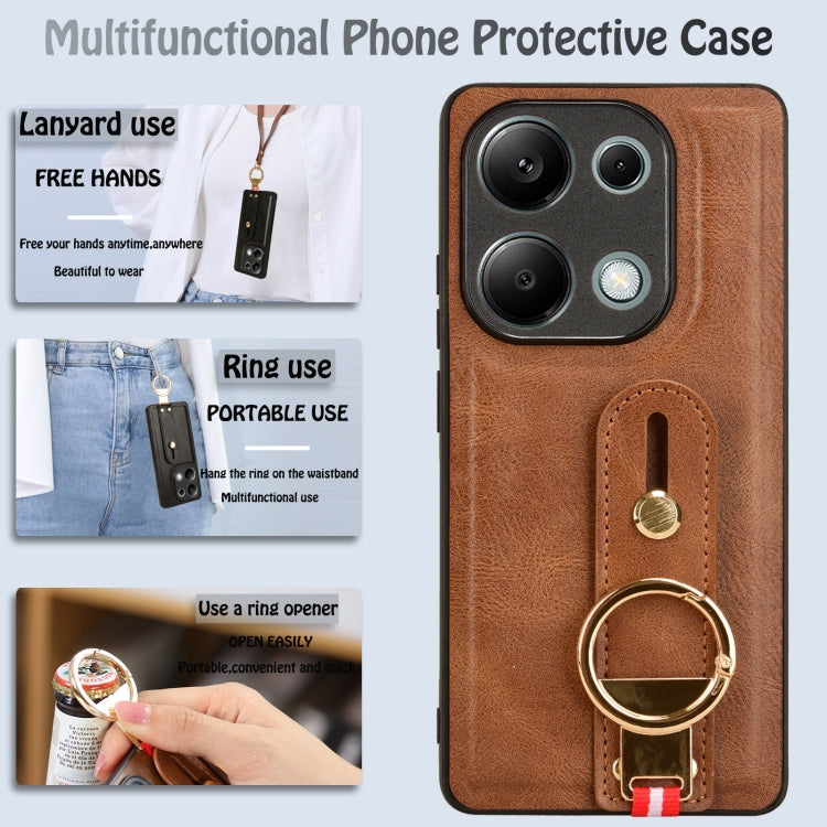 For Xiaomi Redmi Note 13 Pro 4G Wristband Leather Back Phone Case(Brown) - Note 13 Pro Cases by buy2fix | Online Shopping UK | buy2fix