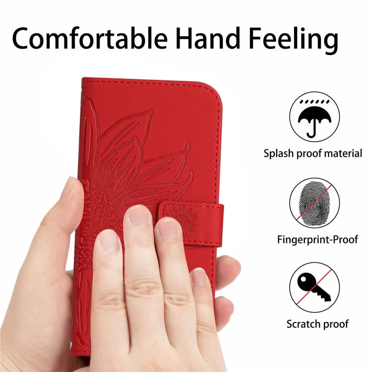 For Xiaomi 13T / 13T Pro Skin Feel Sun Flower Embossed Flip Leather Phone Case with Lanyard(Red) - Xiaomi Cases by buy2fix | Online Shopping UK | buy2fix