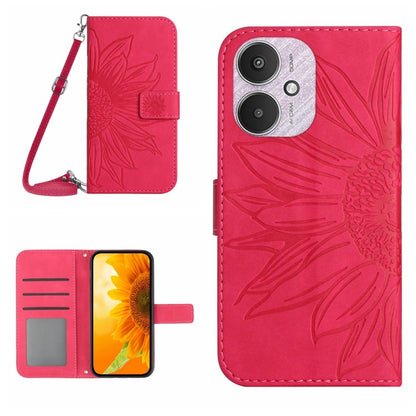 For Xiaomi Redmi 13C 5G Skin Feel Sun Flower Embossed Flip Leather Phone Case with Lanyard(Rose Red) - 13C Cases by buy2fix | Online Shopping UK | buy2fix