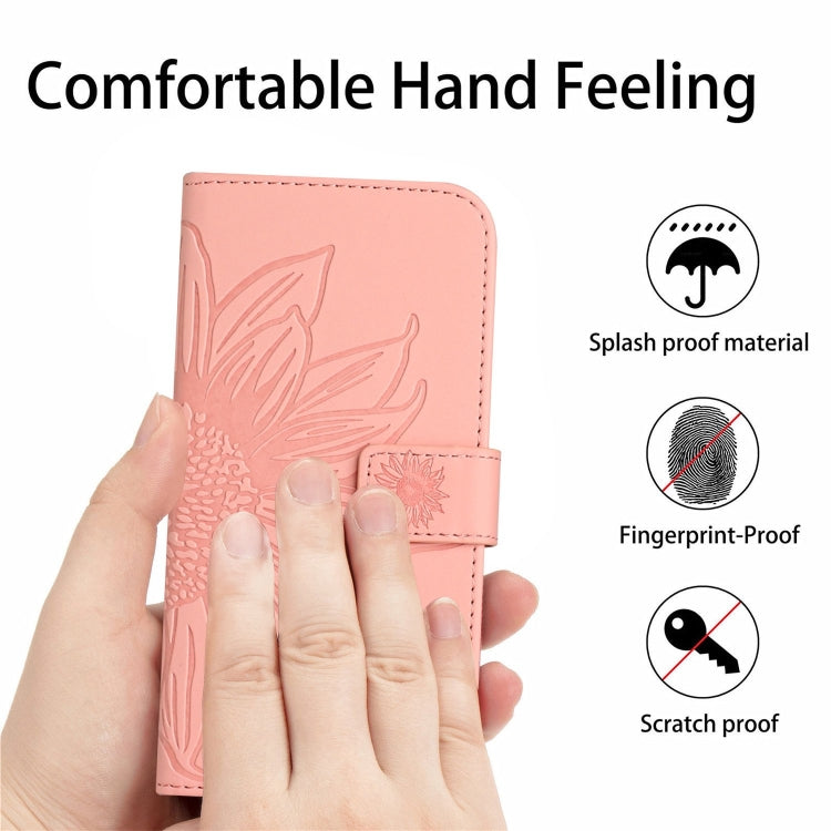 For Xiaomi Redmi 13C 5G Skin Feel Sun Flower Embossed Flip Leather Phone Case with Lanyard(Pink) - 13C Cases by buy2fix | Online Shopping UK | buy2fix