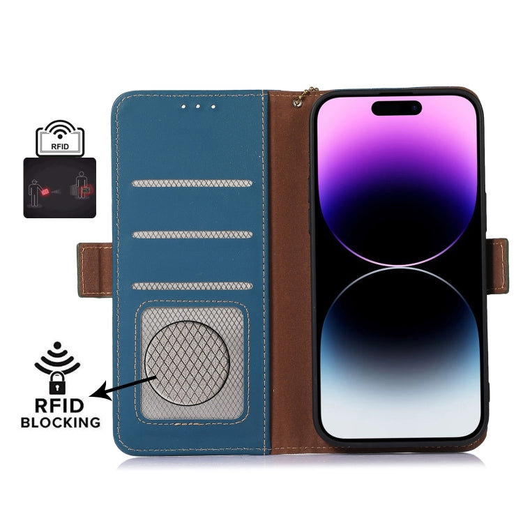 For Xiaomi Redmi K70E / Poco X6 Pro Genuine Leather Magnetic RFID Leather Phone Case(Blue) - K70E Cases by buy2fix | Online Shopping UK | buy2fix